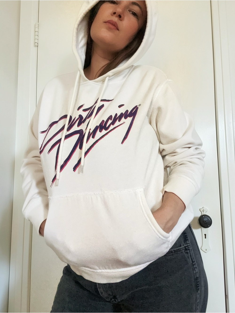 Retro Vintage style 80’s Dirty Dancing Graphic Hoodie White Women's Pullover H&M